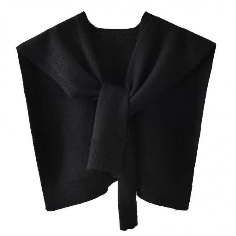 Core Yarn Knitted Shawl Female Spring and Autumn with Shoulder Color with Shoulder Thin Cardigan Summer Knot False Collar Scarf