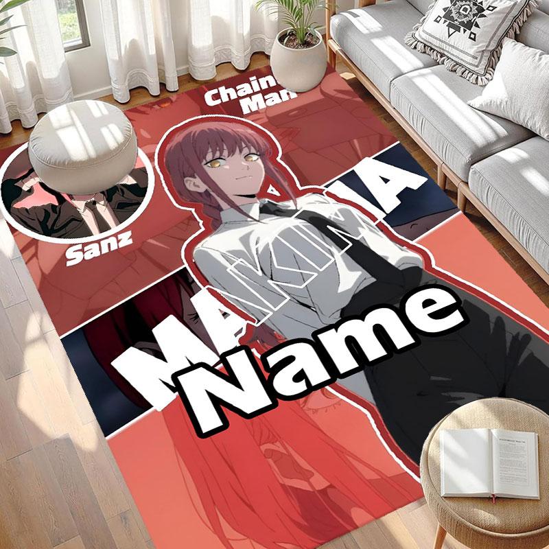 Custom Name Personalized Makima Chainsaw Man Print Carpet, Versatile Home Decor Rug, for Playroom, Apartment, Balcony, Entryway, Hallway Gift