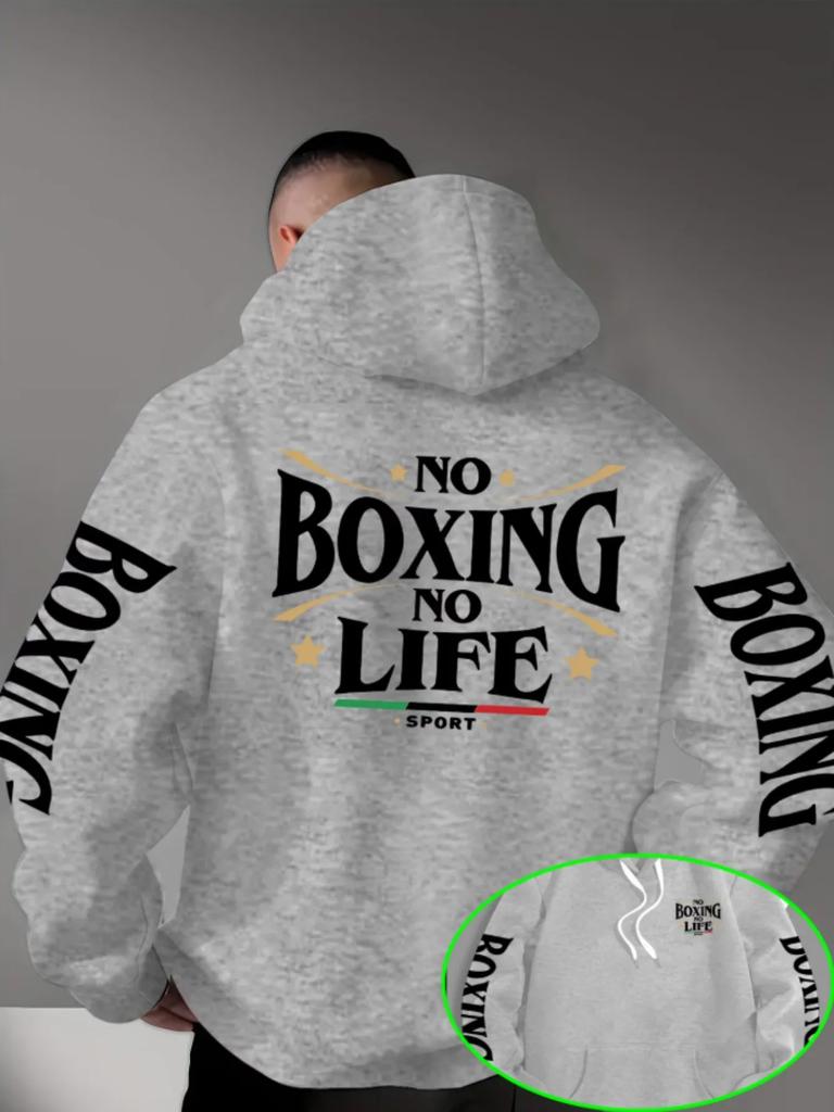 Men's Boxing Hoodie No Boxing No Life Graphic Back Print Oversized Streetwear Sportswear Pullover Sweatshirt Casual