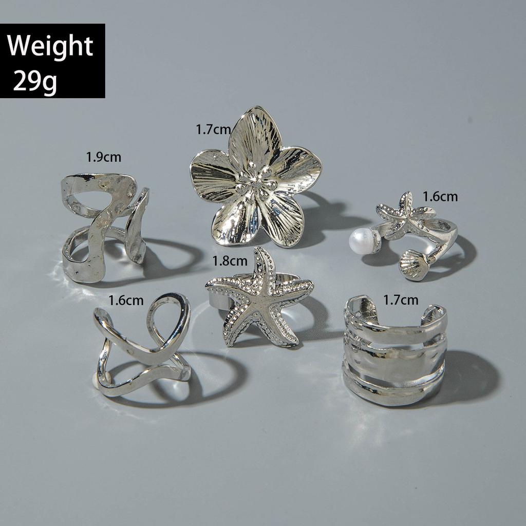 European and American Bohemian Personality Starfish Ring Set Geometric Hollow Sunflower Ring Ring Woman