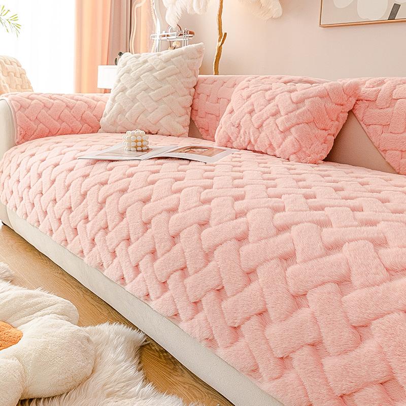 Утолщенное плюшевое полотенце для дивана, однотонное универсальное покрытие для дивана, мягкие нескользящие комбинированные чехлы для дивана, коврик для дивана для гостиной