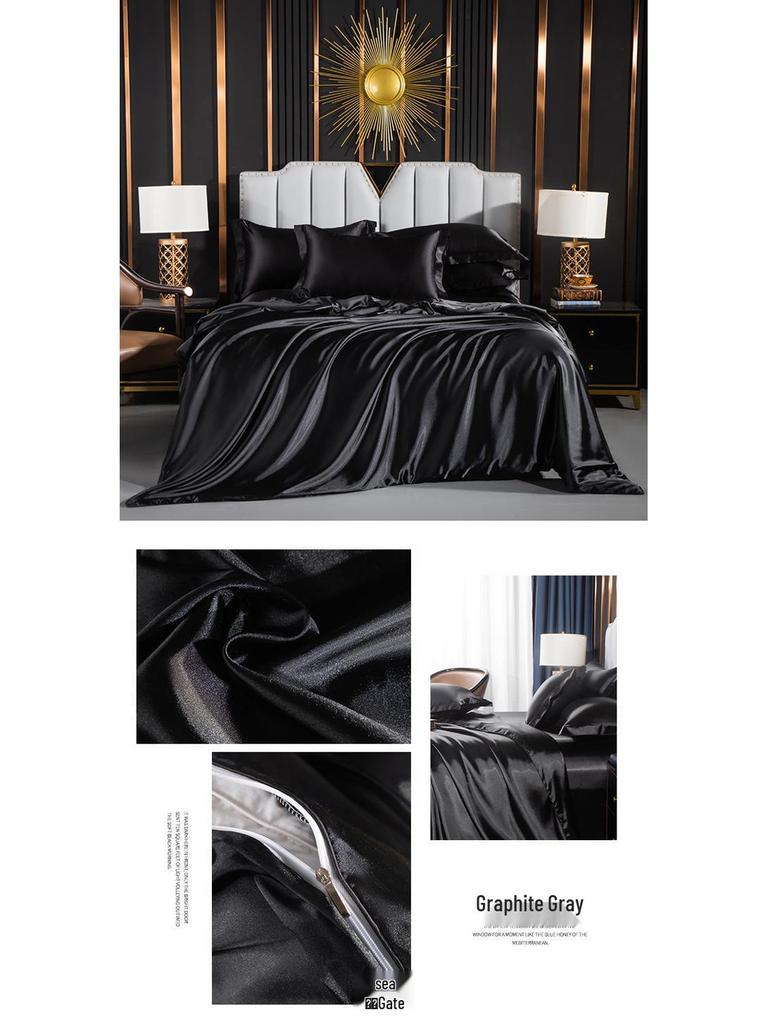 Japanese Style Silky Solid Color Bedding Set - Includes Sheet and Two Pillowcases for a Cool, Nude Sleeping Experience In Summer.