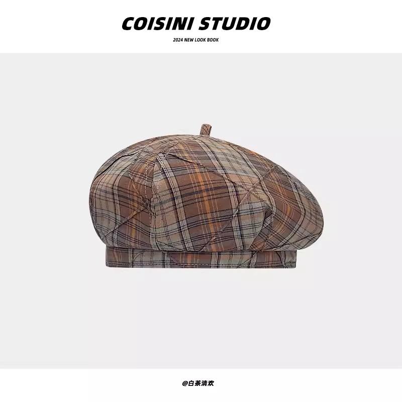 Японские клетчатые береты в тон цветам для женщин и лета, осени, модные, универсальные, повседневные, солнцезащитные, ретро-шляпы-тыквы