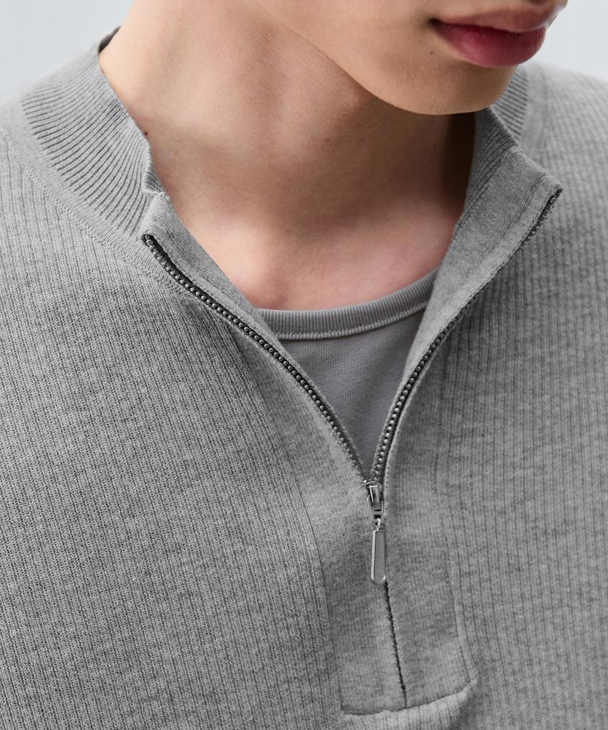 DRAW FIT Urbane Ribbed Half Zip Knit [Melange Grey]