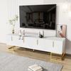 Spacious Countertop TV Cabinet with 4 Doors Golden Handle Metal Legs Mid Century Modern TV Stand Living Room Furniture