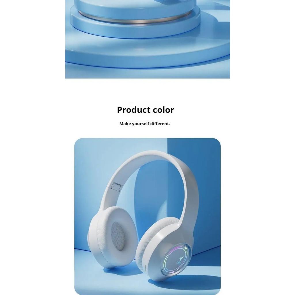 Colorful Light Wireless Bluetooth Headphones Over Ear HIFI Stereo Headsets Sports Gameing Earphones TF/AUX Music Player HD Mic