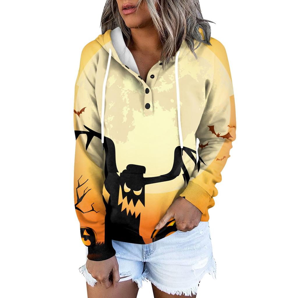 Женская модная облегающая толстовка с капюшоном и длинным рукавом с принтом на Хэллоуин