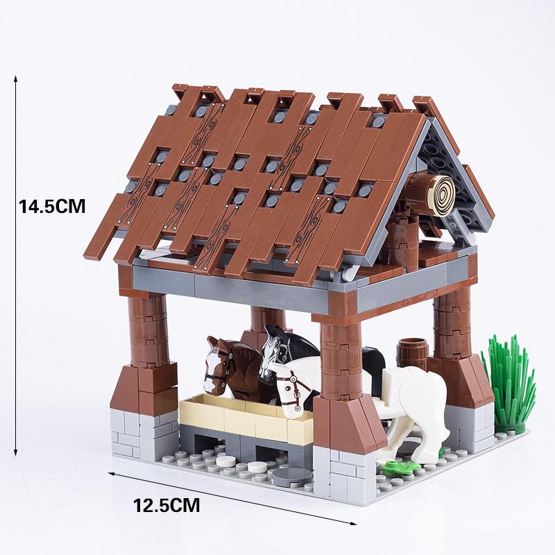 MOC Средневековая Сцена Строительные Блоки Военный Лагерь Viking Warrior Солдаты Палатка Аванпост Пиратский Корабль Конюшня Замковая Стена Кирпичи Игрушка