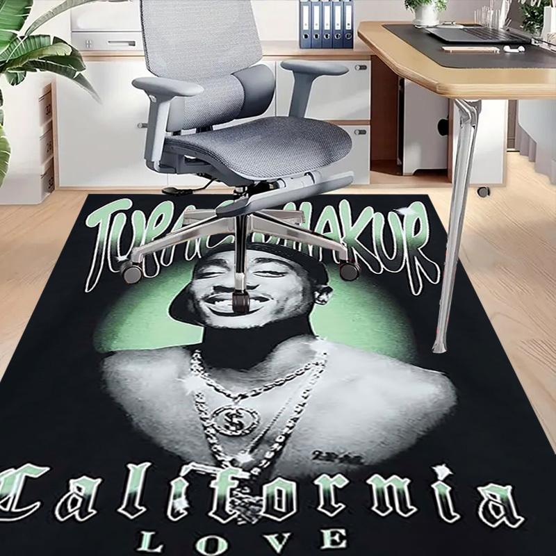 1 шт. Тупак Шакур California Love Напольный коврик для домашнего офиса, Прочный полиэстер, Легкий в уходе, Декор для офиса, Городской стиль, Нескользящая основа