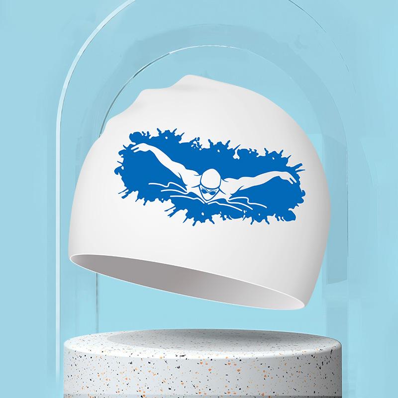 Большие силиконовые шапочки для плавания с принтом, удобные длинные шапочки для защиты ушей, шапочки для плавания, аксессуары для бассейна