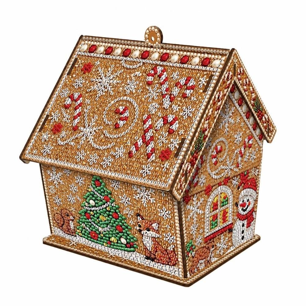 Wooden House Christmas Painting Kit Four-sided 3D House Ornament New Year