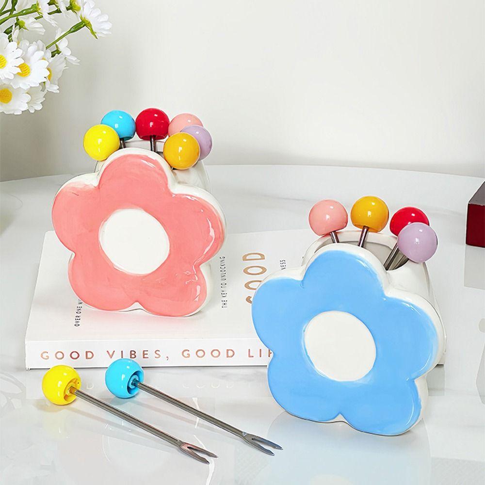 Многоразовые десертные вилки в форме цветка, набор разноцветных фруктовых вилок, украшения для стола