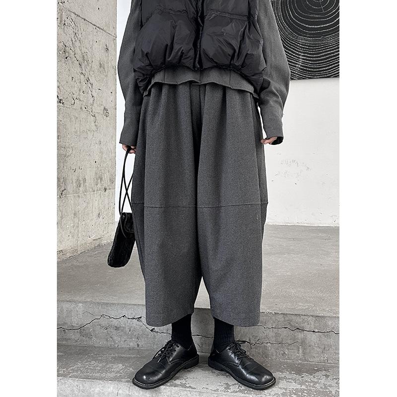 Johnature Casual Pants Women Fashion Simple Versatile Autumn Winter Solid Color Elasticated Waist Cropped Harem Pants