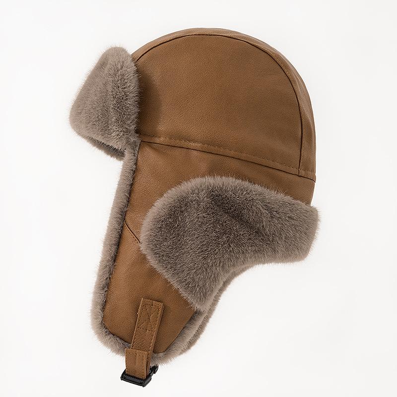 Кепка Lei Feng из искусственной кожи, плюшевая, мужская, зимняя, теплая, утолщенная, для защиты ушей, женская, водонепроницаемая, для езды на велосипеде от ветра и холода