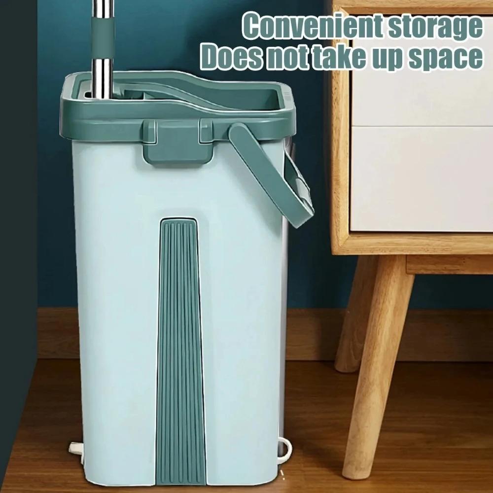 Плоская швабра с ведром, отжимаемая без рук, швабра для чистки пола, подушечки для швабры из микрофибры, для влажного или сухого использования на ламинате из твердых пород дерева.