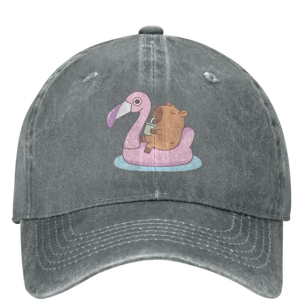 Cute Capybara Baseball Cap For Unisex Men Pink Flamingo Pool Float Casual Trucker Dad Hat Sun Visors Baseball Caps