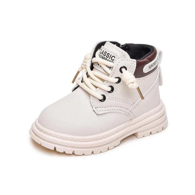 Короткие ботинки для мальчиков и девочек, классические детские кожаные ботинки, износостойкие, грязезащитные, новинка 2024 года, детские ботильоны, модные, универсальные