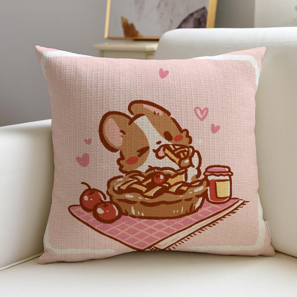 Cozy Llazy corgiS Cushion Cover Breathable and skinfriendly linen pillowcase square removable and washable cushion