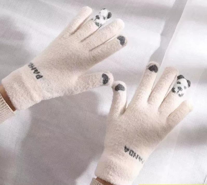 Winter Plush Gloves, Cycling Knitted Gloves, Autumn and Winter Cute Girls' Cold Resistant Gloves, Touch Screen Warm Gloves