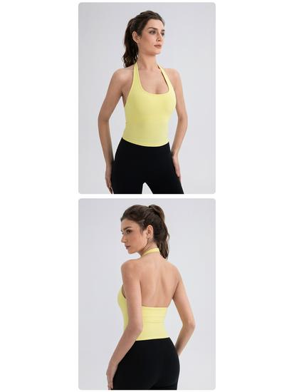 Женский майка для йоги с вырезом на шее и вставными чашечками - Телесный, Сексуальная спинка Стиль 52167