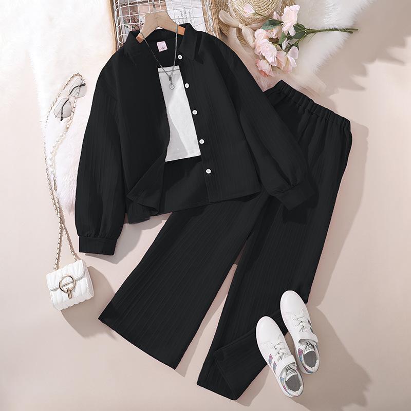 Детский костюм Детская одежда Осень Новый корейский стиль Мальчики и девочки Лазель Рубашка с длинным рукавом Топ Брюки с широкими штанинами