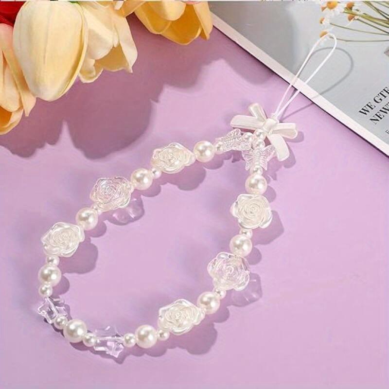 Korean Bowknot/Set of 3 White Phone Chains/Camellia Beads/Wrist Lanyard/Anti-Loss Chain/Decorative for Women's Handbags