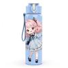 1PC Pink Hair Girl Blue Bubble Pattern 750ml Color Plastic Sports Water Bottle Leakproof Flip Straw Lid Suitable for Sports Office Home Use