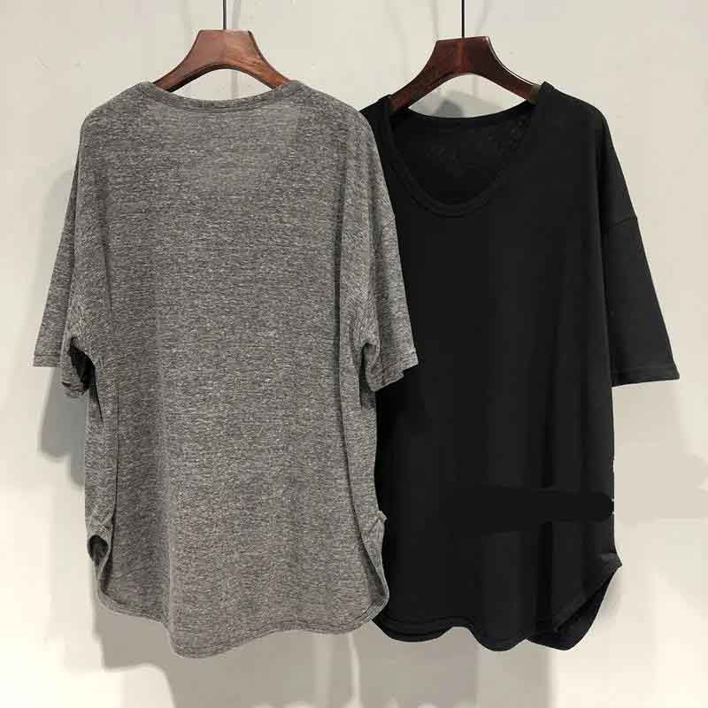 Весенняя и летняя арка, корейская версия корейской версии The Loose, Lazy, футболка средней длины с U-образным воротником и рукавами «летучая мышь», женский топ с короткими рукавами