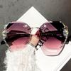 Luxury  Design Vintage Rimless Rhinestone Sunglasses Women Fashion Gradient Lens Sun Glasses Shades for Female