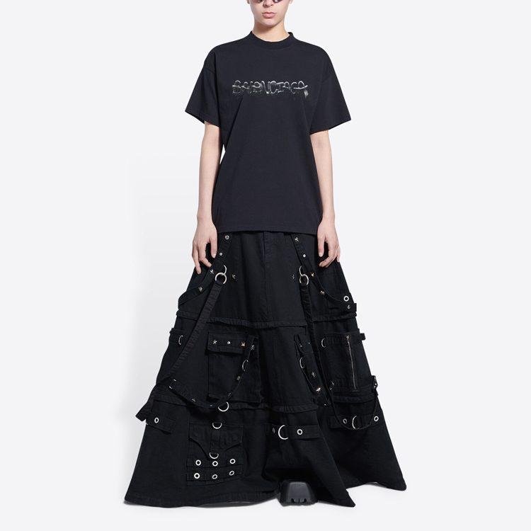 Balenciaga Женская черная футболка с рукавом спущенного плеча SS22 612965TLVF11069