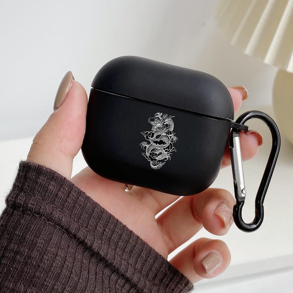 Модный Чехол-Дракон с Крючком для Airpod Pro 3 Pro2 Черный Защитный Чехол Мягкий Силиконовый Чехол для Apple Airpods 2 1 Чехлы для Наушников