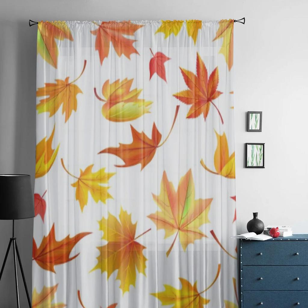 Осенние прозрачные шторы с желтыми листьями для гостиной, современные модные занавески с балдахином для кухни, тюлевые шторы