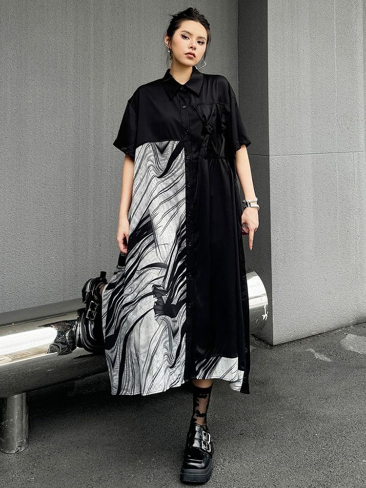 Xitao Свободное однобортное платье с принтом, повседневное женское нерегулярное платье HQQ2356