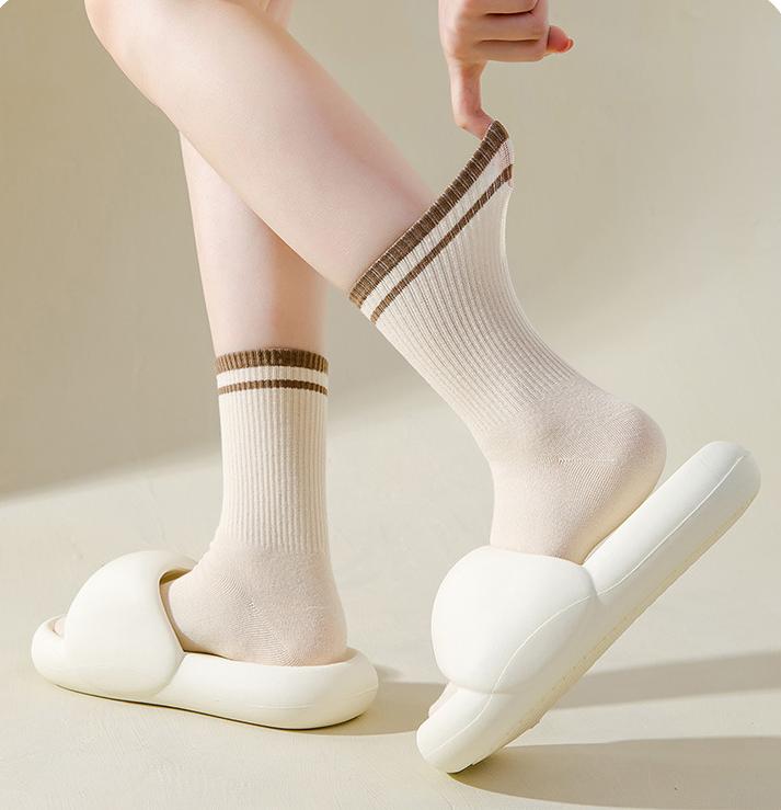 Женские хлопковые спортивные носки до середины икры с полосками Майярда, простые, высокоэластичные, повседневные, для девочек, удобные и дышащие женские носки