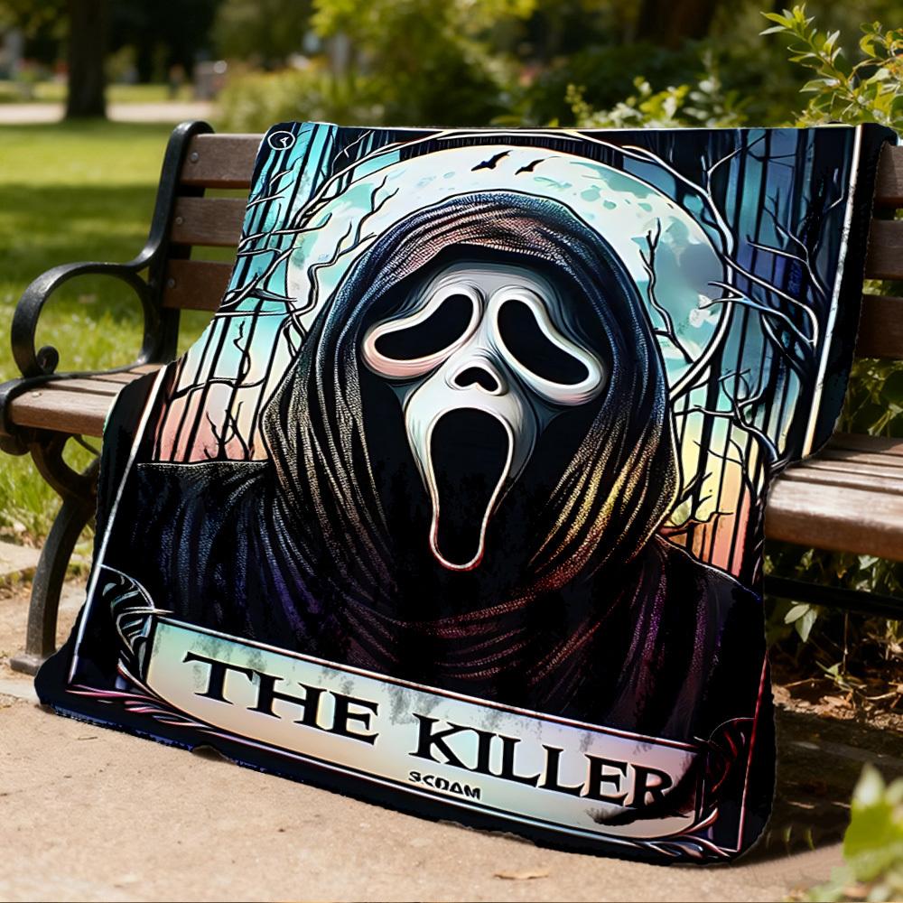 1pc Ghostface, Horror Mask Outdoor Flannel Blanket, Lightweight Warm Cozy for Travel Camping Office Soft Polyester Fabric