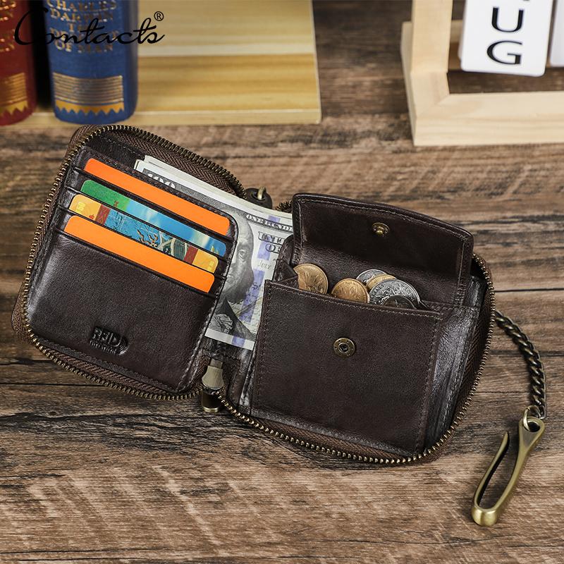 Кошелек CONTACT'S из натуральной кожи в классическом стиле для мужчин, короткий мужской кошелек FRID, мужской модный держатель для карт высокого качества, небольшой кошелек для мужчин
