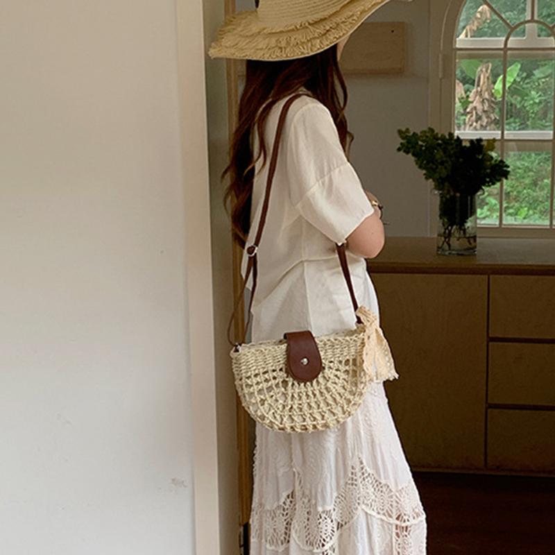 Летние ротанговые сумки женские седло соломенная сумка через плечо ручной работы плетеная сумка кроссбоди дамские сумочки богемный дорожный клатч пляжная сумка