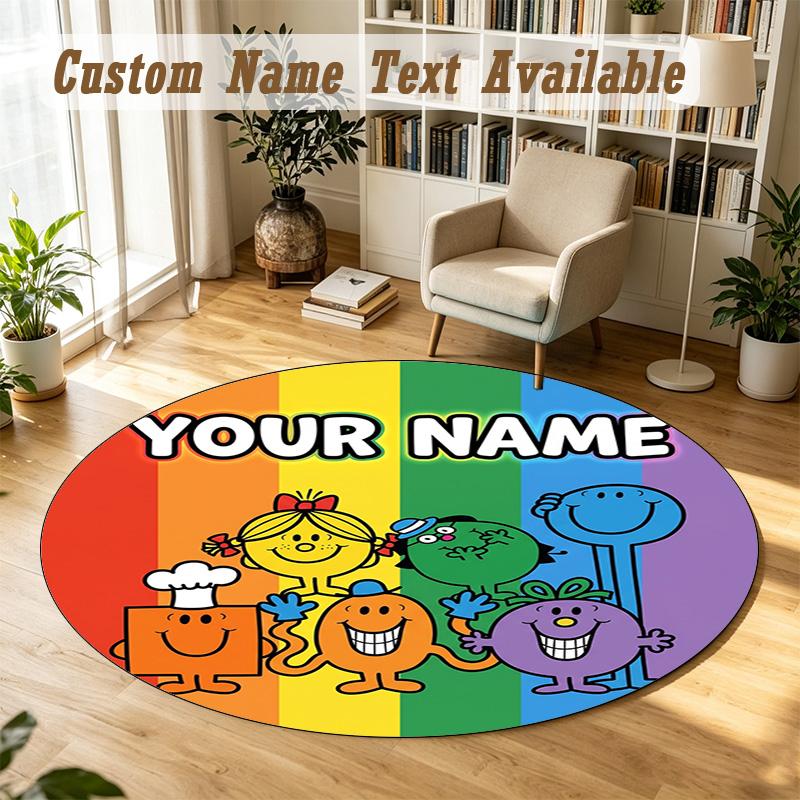 Round Rug Custom NameMr. Men & Little Miss Pattern Non Slip Carpet Home Floor Decor