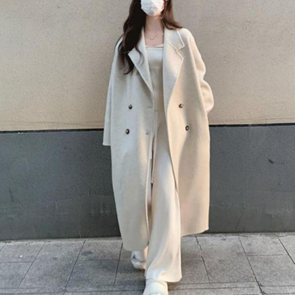Женское осенне-зимнее пальто со свободными лацканами, утолщенное ветрозащитное, теплое, мягкое, двубортное, однотонное, с карманами, с длинным рукавом, женский плащ средней длины