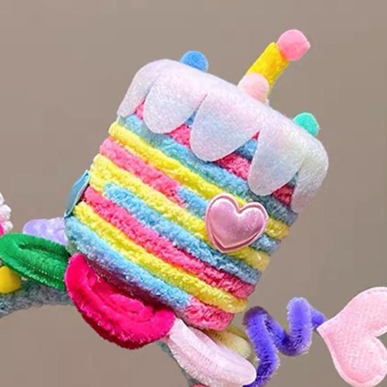 Soft Fabric Velvet Headband Birthday Series Cake Decor Bright Color Hair Hoop Hand-Crafted Hair Accessory