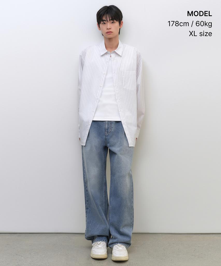 Musinsa Standard Свободная хлопковая рубашка в двойную полоску [Белый/Светло-серый]