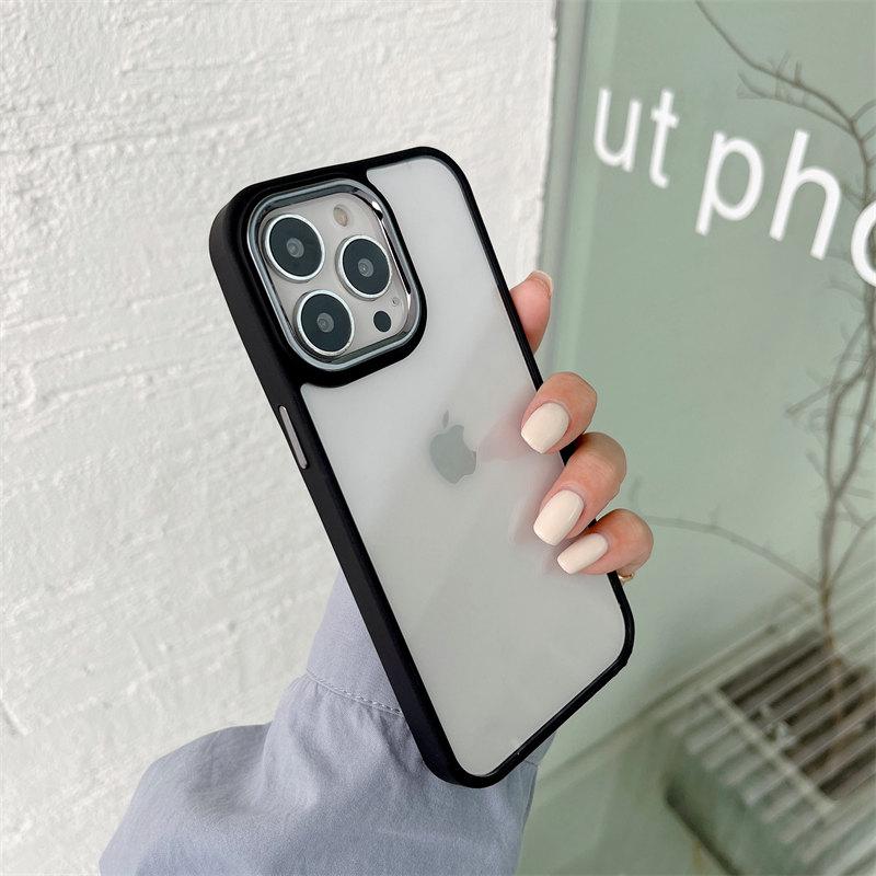 Solid Color Frame Plating Camera Circle Acrylic Phone Case for iPhone 16 15 14 13 12 11 Pro Max Shockproof Case