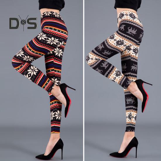 Autumn Winter Women Pants Snowflake Elk Print High Waist Tummy Control Soft Elastic Thermal Skinny Butt Lifted Yoga Trousers Lady Leggings