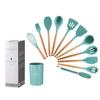 12-piece Set of Wooden Handle Silicone Kitchenware with Storage Bucket High Temperature Resistant Non-stick Spatula
