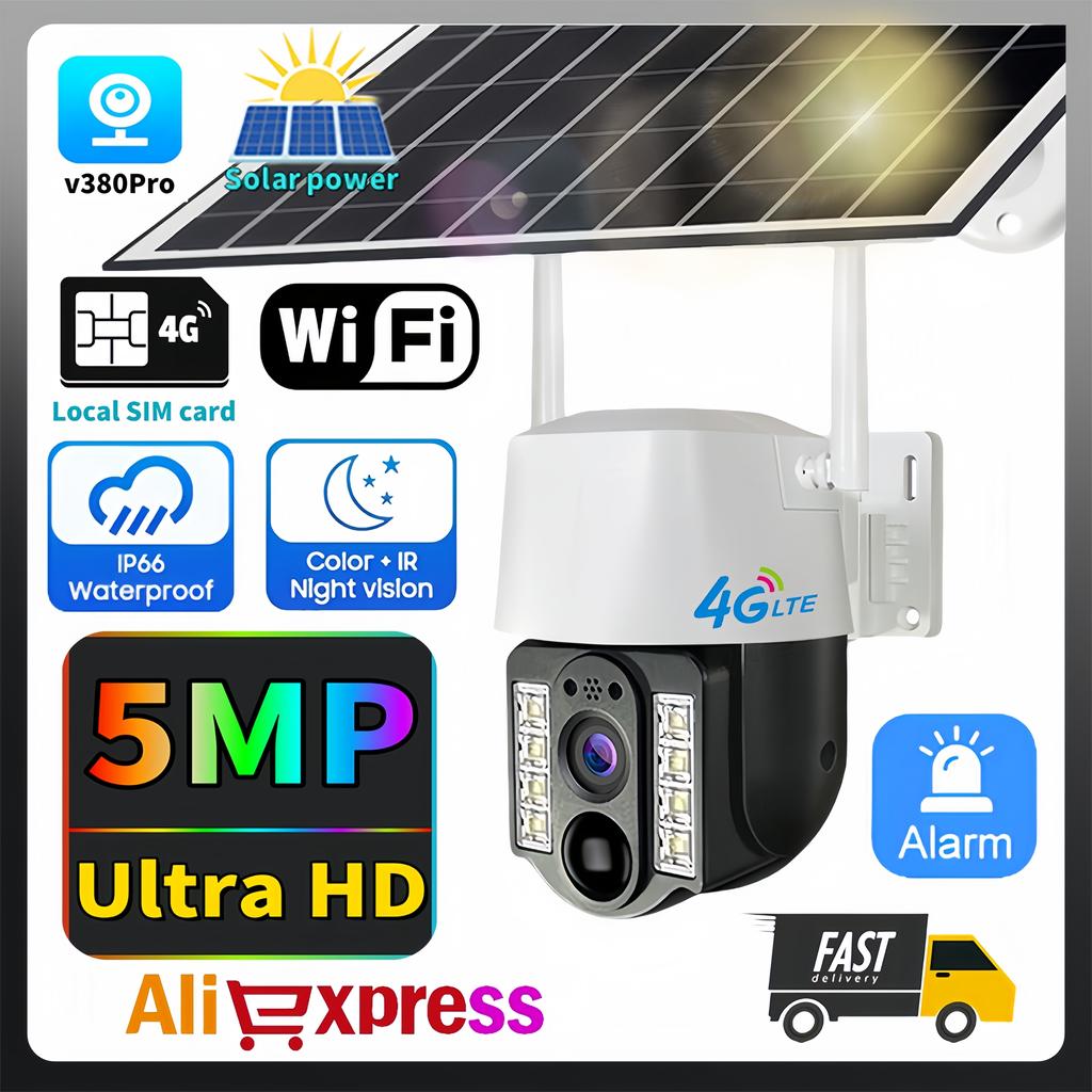 5MP Pixel Solar Camera 4G SIM Wifi Waterproouto Tracking Surveillance Outdoor Wireless Home Security Protection CCTV