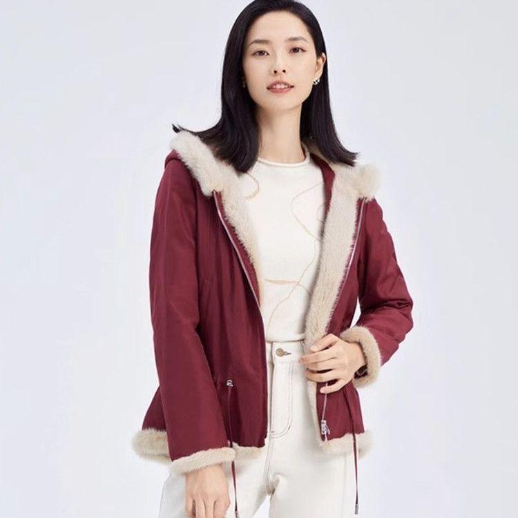 Trendy Women's Hooded Parka Coat with Faux Fur and Thickened Down Filling, Internal Waist Drawstring for Slim Fit