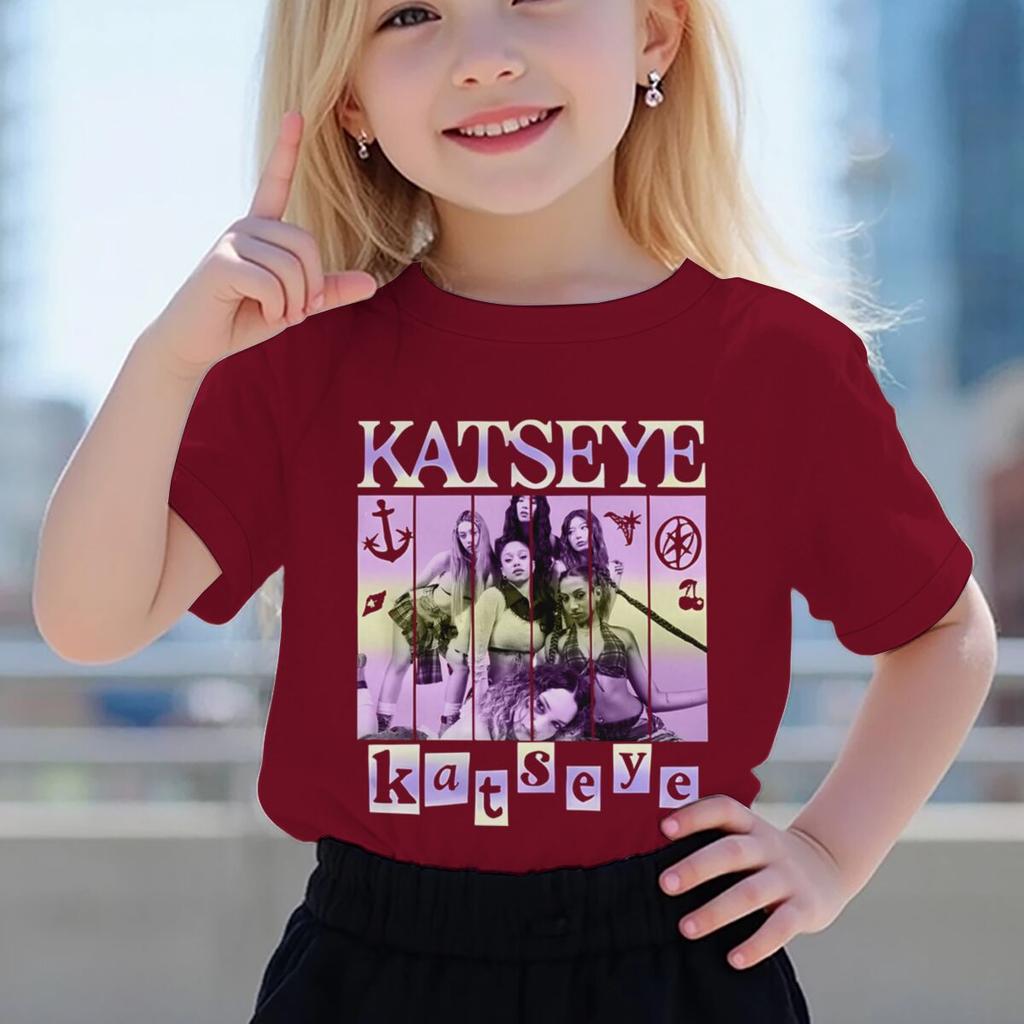 Katseye Print Girls Tshirt Toddler Top Summer Short Sleeve Tops Girl Group Katseye Graphic T Shirt Kids Casual Cotton Tshirt
