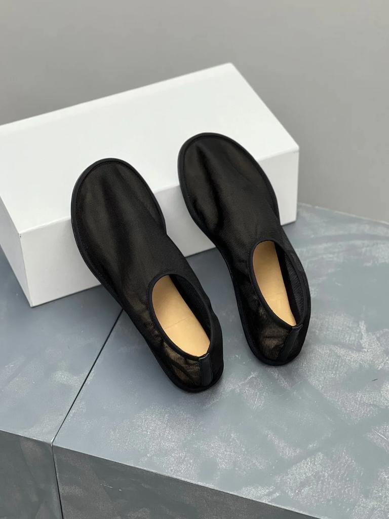 Fashion Mesh Women's Flat Shoes 2025 Summer New Semi Transparent Low Order Shoes Versatile Breathable and Simple Grandma Shoes Ladies