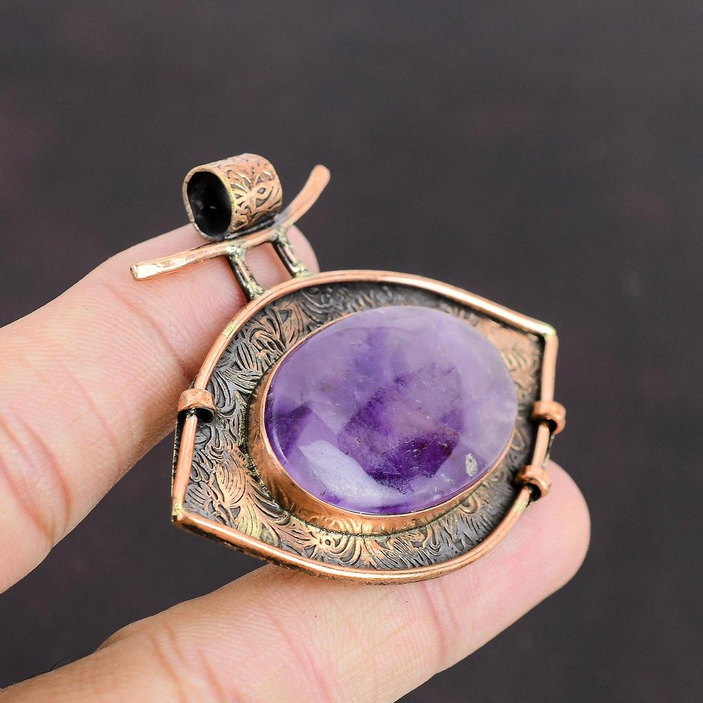 Подвеска со звездным аметистом, медная подвеска, украшения ручной работы в стиле бохо, подвеска из натурального драгоценного камня, медная подвеска в современном стиле, специальный подарок для женщин