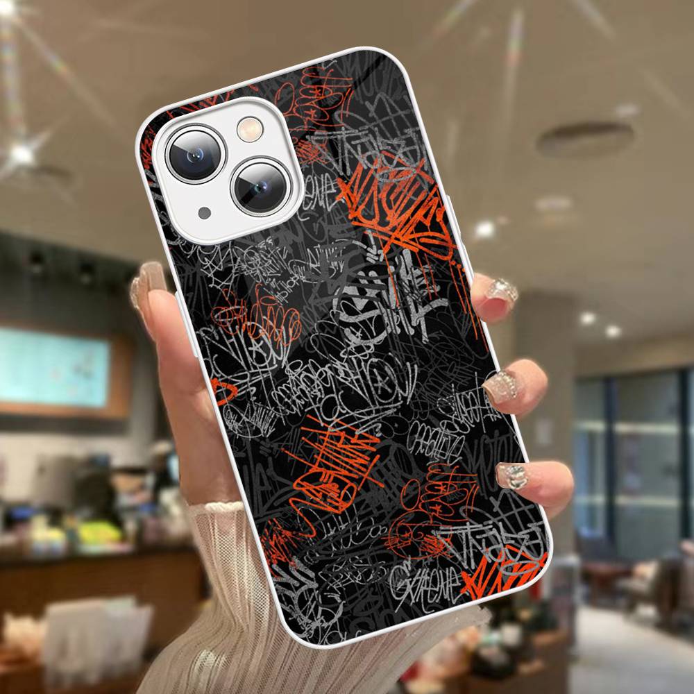 Крутая Черная Граффити Защитная Крышка из Закаленного Стекла для iPhone 14 13 12 Mini 11 Pro XS Max X XR 14 Plus
